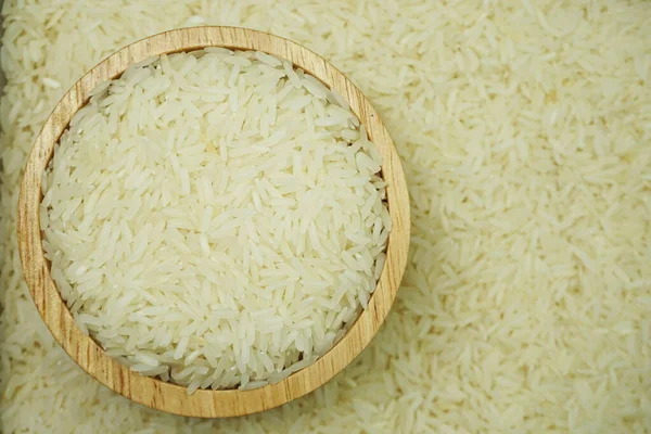 Visão Superior Fundo Comida Arroz Jasmim Tailandês Cru Branco — Fotografia de Stock