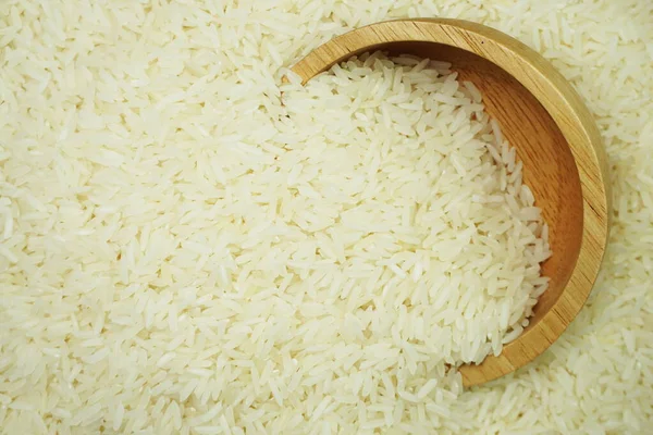 Visão Superior Fundo Comida Arroz Jasmim Tailandês Cru Branco — Fotografia de Stock