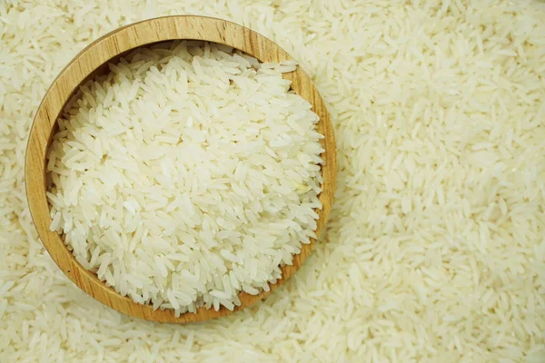 Visão Superior Fundo Comida Arroz Jasmim Tailandês Cru Branco — Fotografia de Stock