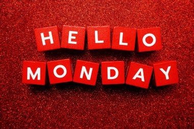 Merhaba Pazartesi alfabe harfi kırmızı simli arkaplan