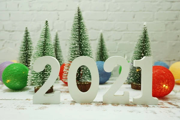 Feliz Ano Novo 2021 Fundo Festivo Com Árvore Natal Backgroun — Fotografia de Stock
