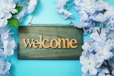 Mavi arkaplanda İmza ve Çiçek Açma Dekorasyonuna Hoşgeldiniz