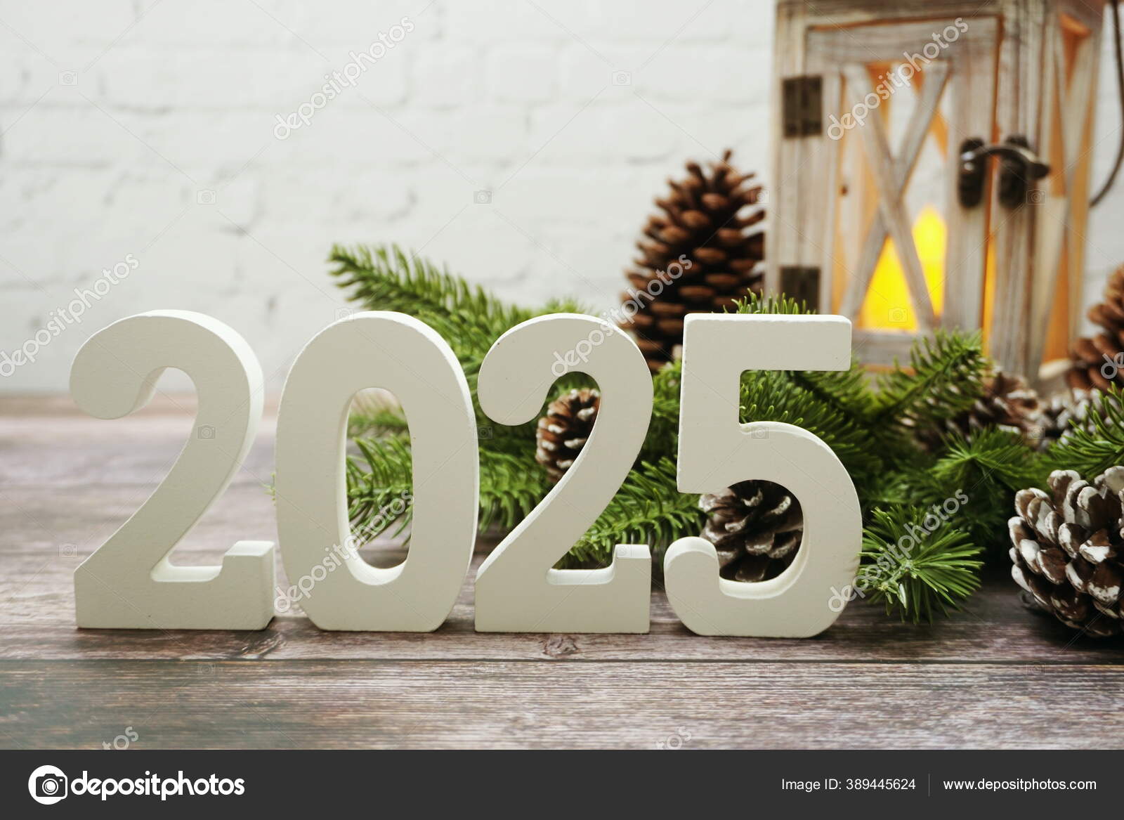 2025 Happy New Year Christmas Lantern Decorative Space Copy Wooden ⬇
