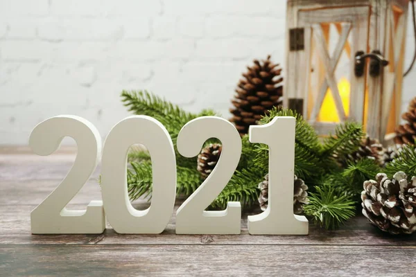 2021 Feliz Ano Novo Com Decoração Com Cópia Espaço Parede — Fotografia de Stock