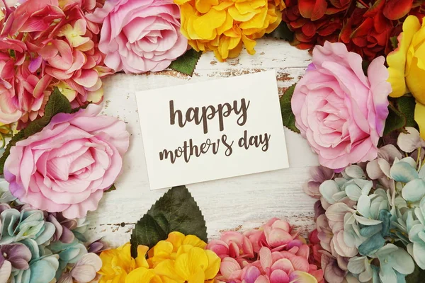 Happy Mothers Day Card Con Fiori Colorati Cornice Confine Sfondo — Foto Stock