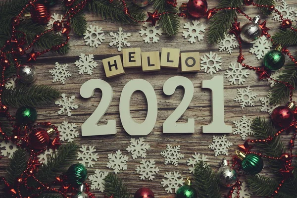 Hola 2021 Letras Del Alfabeto Con Decoración Navidad Sobre Fondo — Foto de Stock