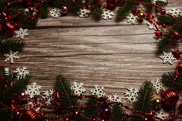 クリスマスと新年の休日木製の背景に背景組成物 — ストック写真