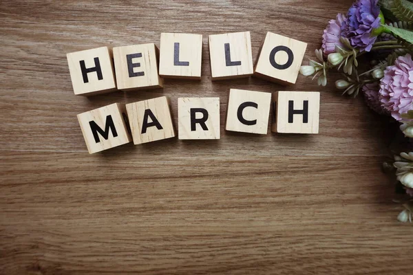 Hello March Alphabet Letters Wooden Background — Stock Photo, Image