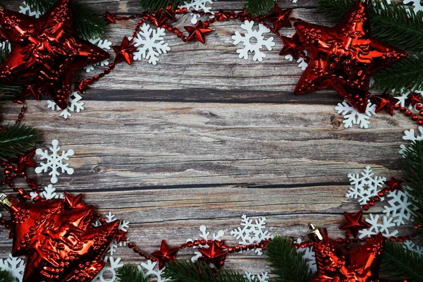 Різдвяні Новорічні Аксесуари Прикраси Дерев Яному Фоні — стокове фото