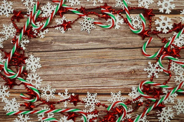 Різдвяні Новорічні Аксесуари Прикраси Дерев Яному Фоні — стокове фото