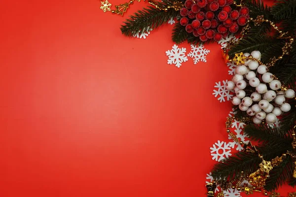 Christmas Ornament border frame on red ackground
