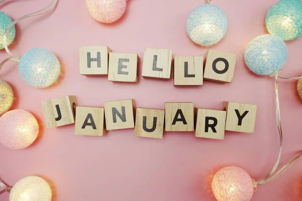 Алфавит Hello January Буква Пробелами Розовом Фоне — стоковое фото