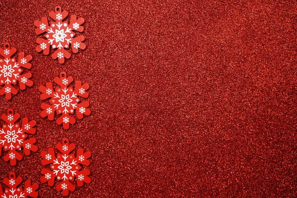 Weihnachten Ornament Dekoration Bordüre Rahmen Auf Rotem Glitzerhintergrund — Stockfoto