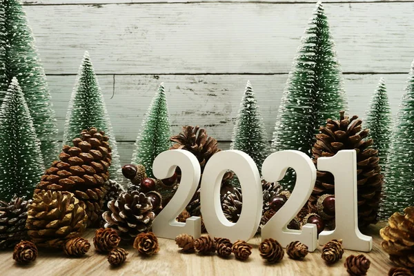 Feliz Ano Novo 2021 Fundo Festivo Com Árvore Natal Pinho — Fotografia de Stock