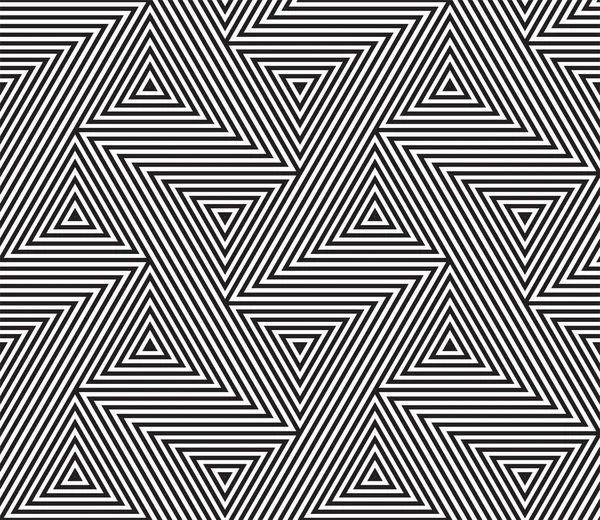 无缝三角拼接网格线与纠缠光学错觉模式的抽象几何模式矢量背景 — 图库矢量图片