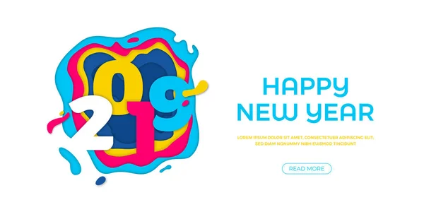 Happy New Year 2019 Greeting Card Web Banner Paper Cut — Stock Vector