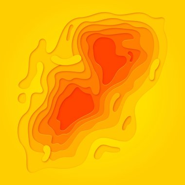 Papercut geometrik sarı turuncu desen. Topografya multi ile vektör mavi renk degrade arka plan doku katmanları