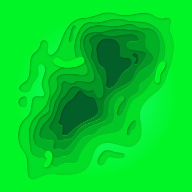 Papercut geometrik topografya desen geometrik Eko sıvı gradyan ile yeşil 3d multi katman arka plan üzerinde