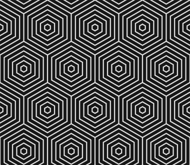 Soyut geometrik desen. Vektör beyaz arka planının kesintisiz altıgen mozaik kılavuz çizgileri siyah petek desenli