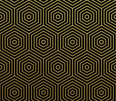 Altın geometrik desen vektör arka plan sorunsuz altın glitter altıgen mozaik kılavuz petek tel kafes desen