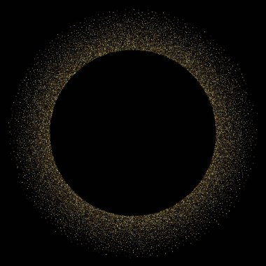 Altın konfeti yuvarlak çerçeve veya parlak sim parçacıkları arka plan. Yılbaşı, yeni yıl ya da doğum günü ve lüks moda için vektör altın noktalar tasarımı