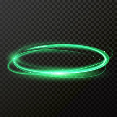 Yeşil neon ışık daire vektör parlak izleme veya moda kozmetik tasarımı için Parlatıcı ışıltı etkisi ile spiral burgu iz