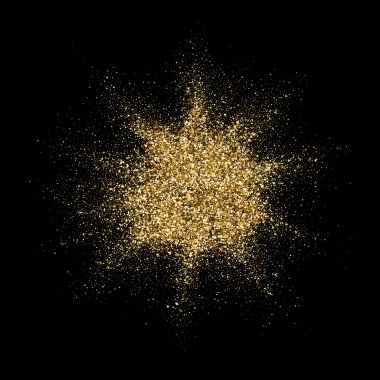 Altın glitter parçacıklar patlama veya yıldız tozu sıçramak. Vektör soyut parlak havai fişek konfeti Noel ya da lüks moda kozmetik tasarımı için siyah arka plan üzerine