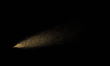 Altın glitter spreyi ya da kuyrukluyıldız parçacıklar izleme alanı içinde kuyruk. Sigorta primi lüks kozmetik tasarımı için siyah arka plan üzerinde vektör Altın ışık parlaklık dağılımı etkisi