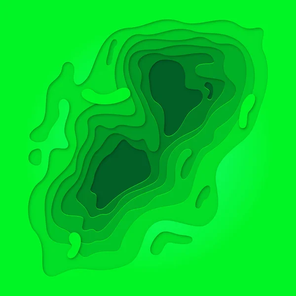 幾何学的なエコ液体グラデーション緑 マルチ レイヤー背景が付いて Papercut 幾何学的地形パターン — ストックベクタ