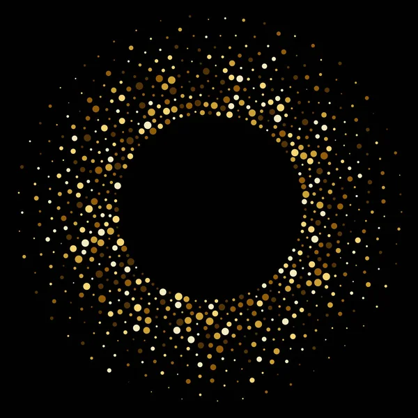 金色の紙吹雪や光沢のある放射状キラキラ粒子の輪 クリスマス 正月や誕生日と高級ファッションと化粧品の設計の背景の金のキラキラ ドット フレームのベクトルの背景 — ストックベクタ