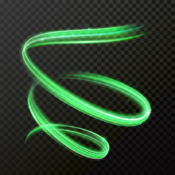 Grön Neon Ljus Vector Blanka Spår Eller Spiral Twirl Trail — Stock vektor