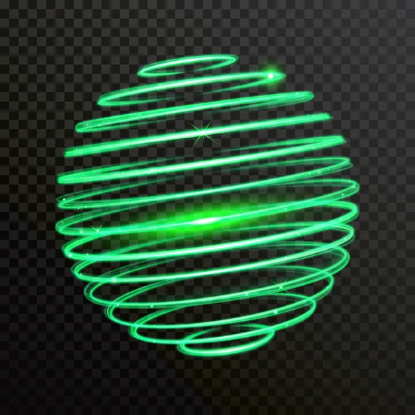 Esfera Espiral Verde Globo Luz Néon Vetor Brilhante Rastro Twirl —  Vetores de Stock