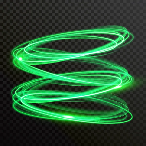 Círculos Luz Néon Verde Vetor Abstrato Brilhante Traço Espiral Twirl —  Vetores de Stock