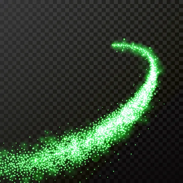 Huella Ondas Partículas Verdes Cometas Con Efecto Luz Brillante Sobre — Archivo Imágenes Vectoriales