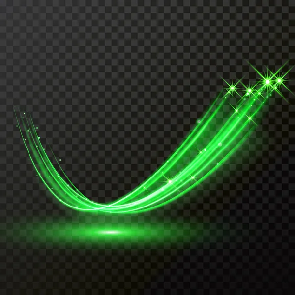 Zelené Částice Wave Nebo Kometa Stezka Vektorem Jiskřící Světelný Efekt — Stockový vektor