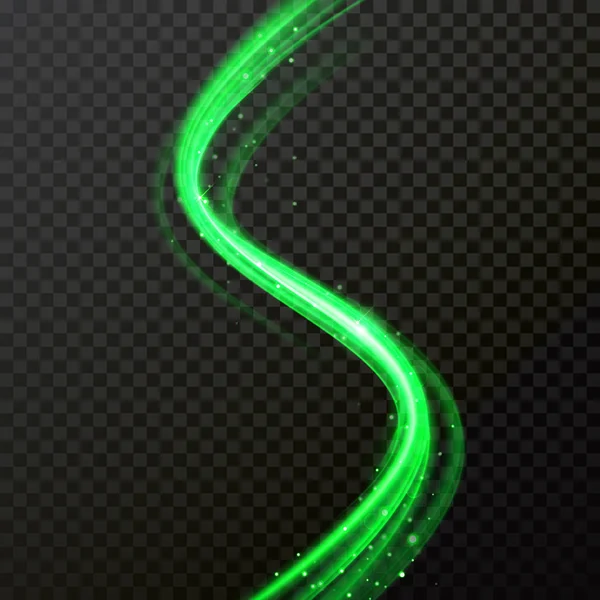 Zelená Záře Světelné Stopy Kometa Vlna Trasování Vektorovou Lesklé Neon — Stockový vektor