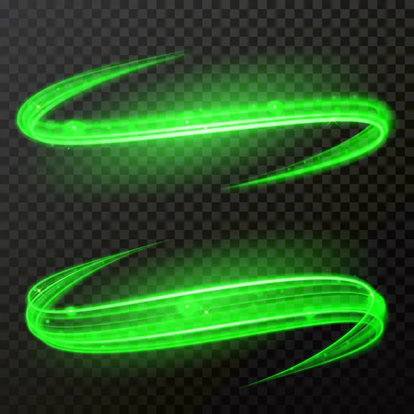 Grön Glöd Ljusvågor Komet Trail Vector Neonljus Glans Och Partiklar — Stock vektor