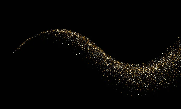黄金の粒子光の波または輝くキラキラ輝きトレイル プレミアム高級黒背景に光沢のあるクリスマスの紙吹雪とベクトル キラキラ クルクル — ストックベクタ