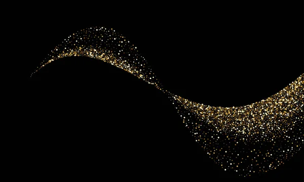 Gouden Deeltjes Wave Sprankelende Confetti Trail Vector Glanzend Licht Gouden — Stockvector