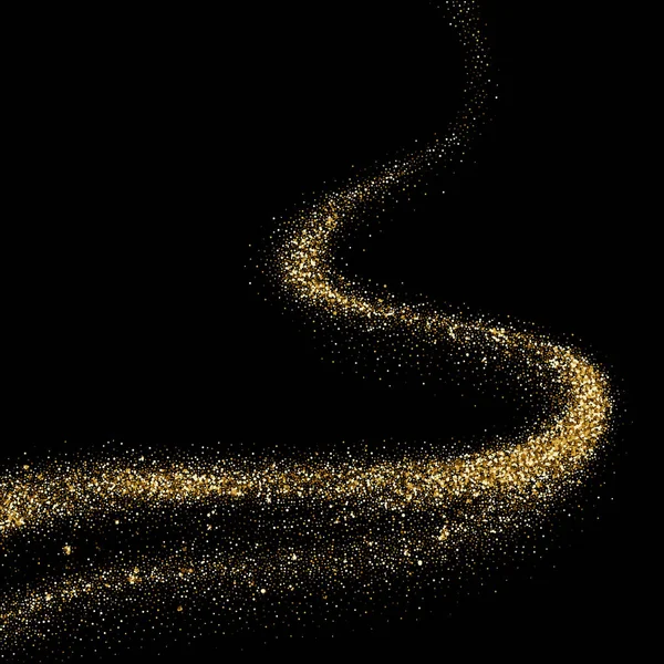 Gyllene Glitter Bländning Våg Spår Glittrande Partiklar Rymden Svart Bakgrund — Stock vektor