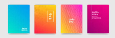 İş broşürü kapağı tasarımı için çizgi dokusu olan soyut geometrik desen arkaplanı. Gradyan Pembe, turuncu, mor, mavi ve yeşil vektör afiş şablonu