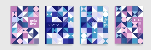 ポスター カバー デザインの幾何学的なパターンの背景テクスチャ 最小限の三角形 正方形の青 バイオレット色ベクトル バナー テンプレート — ストックベクタ