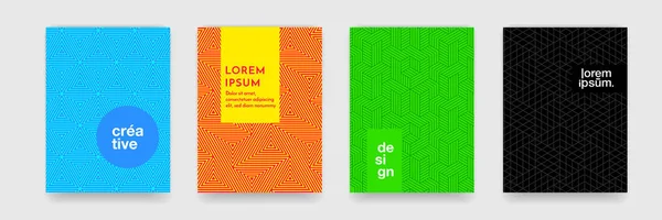 ビジネスパンフレットカバーデザインのためのラインテクスチャと抽象幾何学的なパターンの背景 グラデーションピンク オレンジ 緑のベクトルバナーポスターテンプレート — ストックベクタ