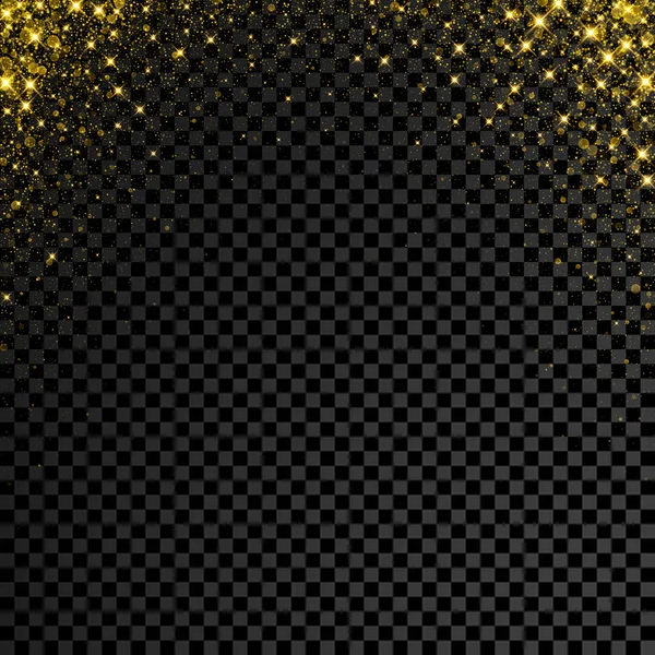 透明な背景にゴールドのキラキラ紙吹雪 黒の背景に光る輝きスプラッタ爆発テクスチャとベクトルの星輝き雨 — ストックベクタ