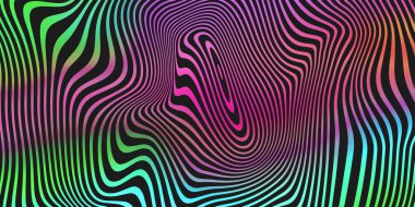 Sıvı renk karışımı, holografik siyah çizgili desen arka plan. Vektör soyut yanardöner sıvı renkler sıçrama arka plan