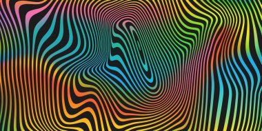 Sıvı renk karışımı ve siyah çizgili desen vektör arka plan. Soyut Holografik yanardöner akışkan renkler arka planı harmanlıyor