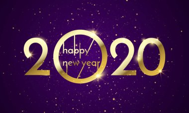 2020 Glitter altın Happy New Year. Vektör altın ışıltılı metin ve tatil tebrik kartı için ışıltı lı sayılar