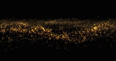 Altın parıltılı arka plan, altın parıldayan parçacıklar, bokeh ışığı. Altın parıltı ve pırıl pırıl pırıl parıldıyor soyut sihirli kıvılcımlar