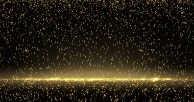 Altın parlayan yağmur, altın parçacıkları parıldayan ışıklar. Bokeh ışığı parıldıyor ve parıldıyor lüks siyah ve altın arka planda