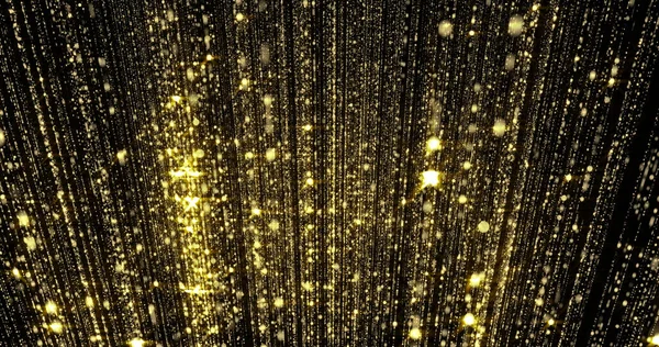 Golden glitter background, gold glittering particles curtain, flowing magic light, falling sparks. Glowing sparks threads and shiny sparkling shimmer glare